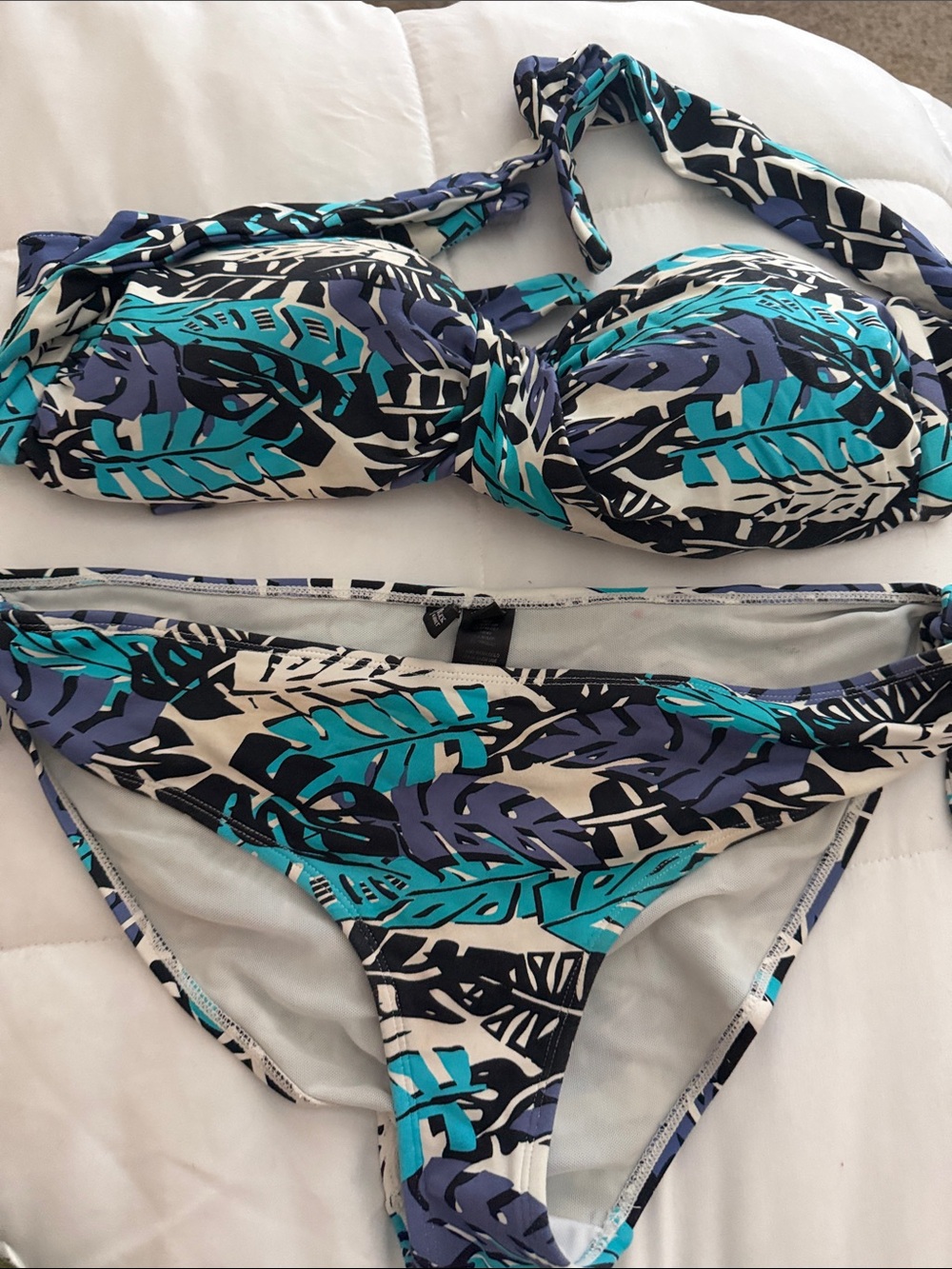 White House Black Market Blue Teal Leaf-Print Bikini